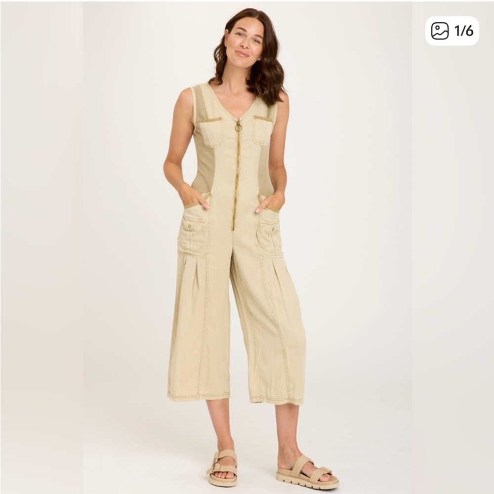 XCVI Sleeveless Light Green Limescent Macgowan Crop Jumpsuit with Pockets - Picture 7 of 8
